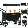 thumbnail image 1 of Vipsafe Foldable Wagon Stroller for 2 Kids, Multifunctional Wagon with Detachable Canopy, Pull & Push Handle, and Easy Storage, Black, 1 of 11