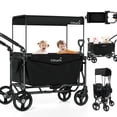 thumbnail image 1 of Vipsafe Foldable Wagon Stroller for 2 Kids, 3-in-1 Toddler Wagon with 5-Point Harness, Foot Brake, Detachable Canopy, Pull & Push Handle, Outdoor & Travel, Black, 1 of 11