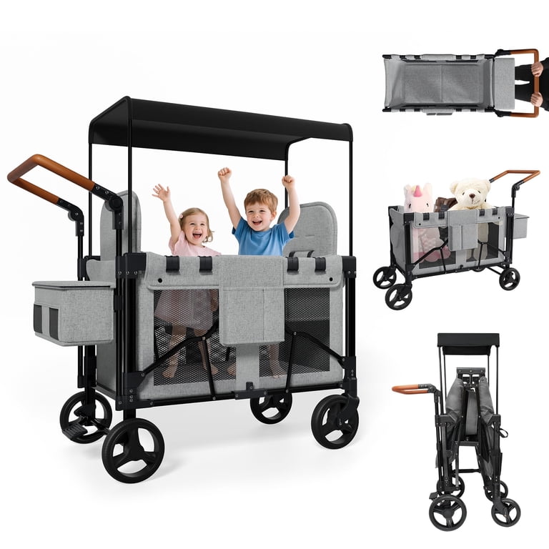Vipsafe Foldable Wagon Stroller for 2 Kids, Multifunctional Wagon