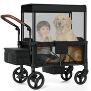 Vipsafe Foldable Wagon Stroller for 2 Kids, Multifunctional Baby Stroller with Detachable Canopy, Adjustable Handlebars, Easy Storage for Toddlers