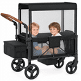 thumbnail image 1 of Vipsafe Foldable Wagon Stroller for 2 Kids, All-Terrain Baby Wagon with Canopy, 5-Point Harness, 9-Level Adjustable Handlebar, Mesh Windows and Foot Brake, 1 of 12