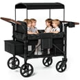 thumbnail image 1 of Vipsafe Foldable Wagon Stroller for 4 Kids, All-Terrain Convertible Wagon for Toddlers with 5-Point Harness, Foot Brake, 9-Level Adjustable Handle, Removable Canopy, Black, 1 of 13