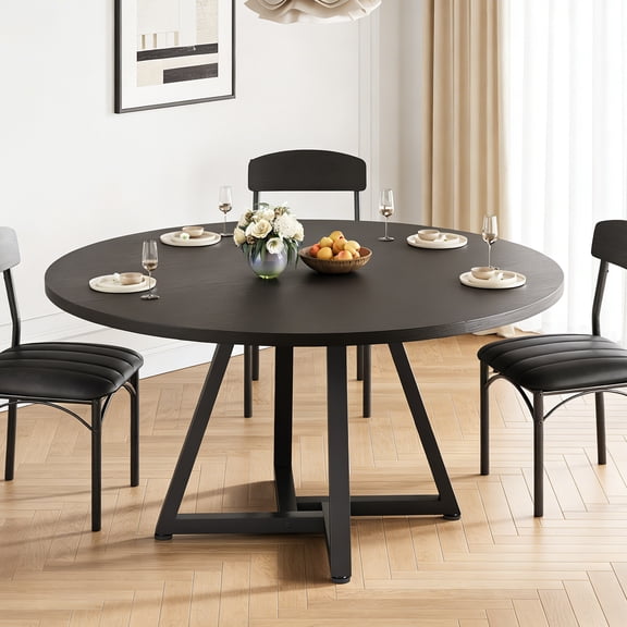 Vipuse 42" Round Dining Table Kitchen Dining Room Dinner Pedestal Table with Storage Shelf, Space Saving Wood Circle Industrial Furniture for Small Space (Black, 42In)