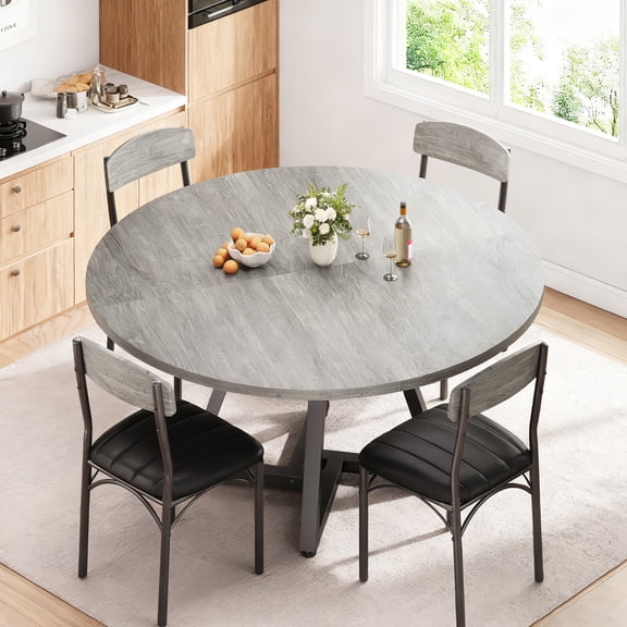 Vipuse 42" Round Dining Table Kitchen Dining Room Dinner Pedestal Table with Storage Shelf, Space Saving Wood Circle Industrial Furniture for Small Space (Grey, 42In)