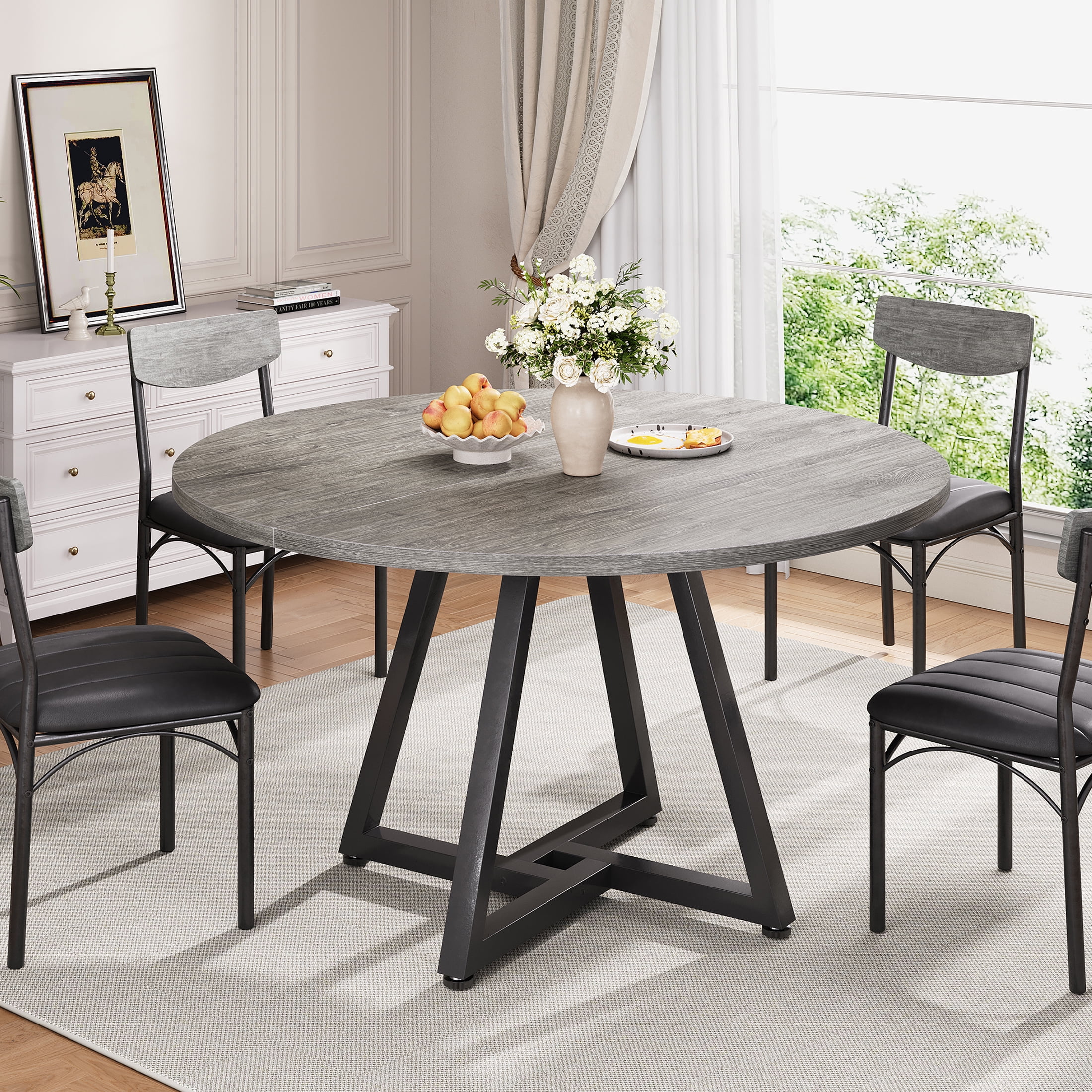 Anyact 42in Round Dining Table for 4, Kitchen Dining Room Circle