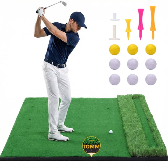 Vipuse 5*4FT Premium Golf Hitting Mat - Indoor/Outdoor Golf Practice Mat with Fairway & Rough Turf, Includes Golf Balls, Tees & strap, Perfect for Swing, Chipping & Driving Training for All Skil