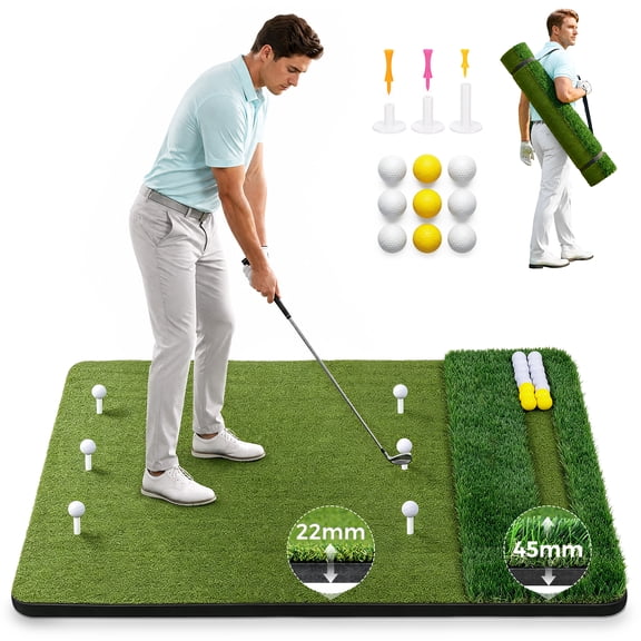 Vipuse 5*4FT Premium Golf Hitting Mat - Indoor/Outdoor Golf Practice Mat with Fairway & Rough Turf, Includes Golf Balls, Tees & strap, Perfect for Swing, Chipping & Driving Training for All Skil