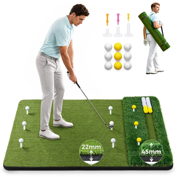 Vipuse 5*4FT Premium Golf Hitting Mat - Indoor/Outdoor Golf Practice Mat with Fairway & Rough Turf, Includes Golf Balls, Tees & strap, Perfect for Swing, Chipping & Driving Training for All Skil
