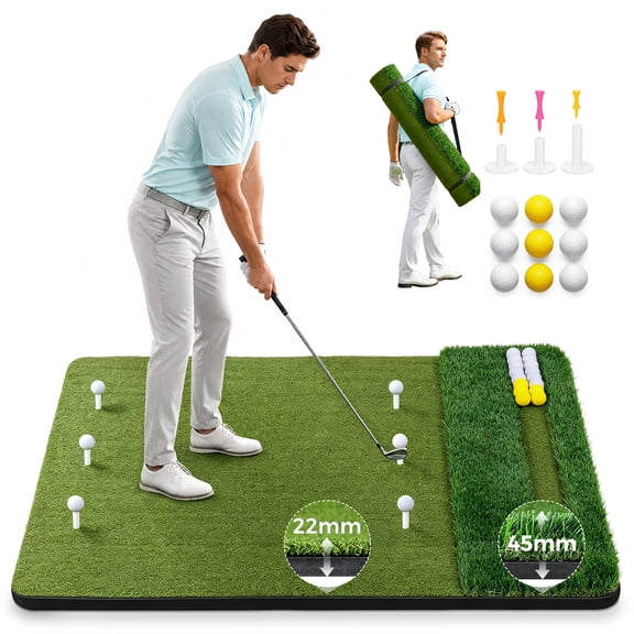 Vipuse 5*4FT Premium Golf Hitting Mat - Indoor/Outdoor Golf Practice Mat with Fairway & Rough Turf, Includes Golf Balls, Tees & strap, Perfect for Swing, Chipping & Driving Training for All Skil