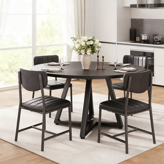 Vipuse 51" Round Dining Table Kitchen Dining Room Dinner Pedestal Table with Storage Shelf, Space Saving Wood Circle Industrial Furniture for Small Space (Black, 51In)