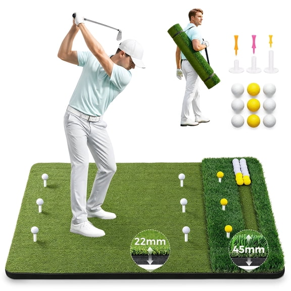 Vipuse 6*4FT Premium Golf Hitting Mat - Indoor/Outdoor Golf Practice Mat with Fairway & Rough Turf, Includes Golf Balls, Tees & strap, Perfect for Swing, Chipping & Driving Training for All Skil