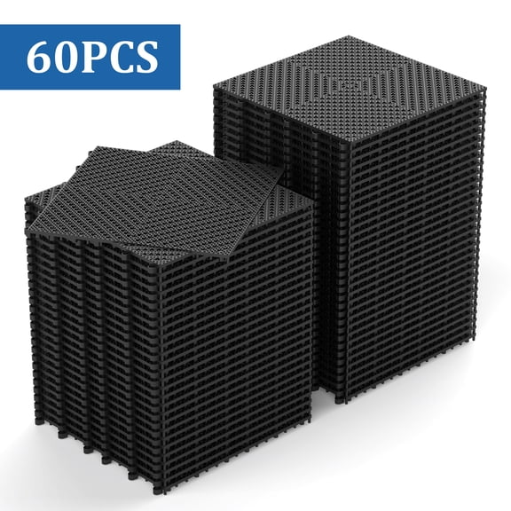 Vipuse Drainage Floor Mat Set, 12” x 12” Drainage Interlocking Floor Tiles, Pack of 60 PVC Detachable Cushioning Tiles for Garage, Garden, Kitchen & Outdoor Shower Usage