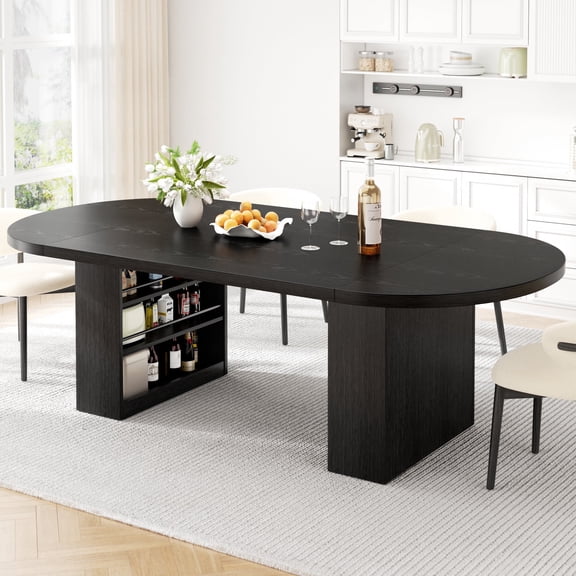 Vipuse 70.8" Dining Table for 6 8, Modern Dining Room Table with Storage, Wood Kitchen Table with Heavy Duty Legs, Dinner Tables for Kitchen Dining Room (Black)