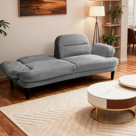 Vipuse 79'' Cloud Futon Sofa Bed, Plush Sherpa Couch with Adjustable Backrest and Armrests, Foam and Spring Folding Sofa Bed, Convertible Recliner Sleeper Sofa for Apartment, Living Room,Dark Grey