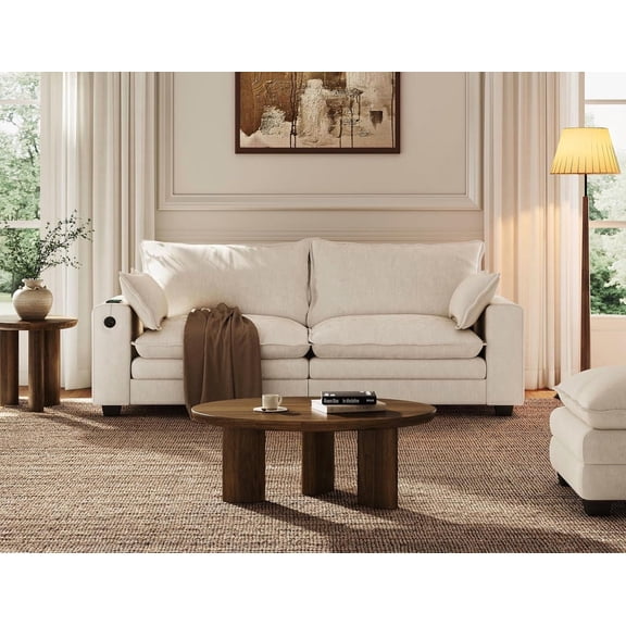 Vipuse 80" Cloud Loveseat Sofa with LED Light & USB-C Charging Port, Modern 2-Seater Chenille Couch with Wide Armrest, for Living Room, Apartment, Small Space, White