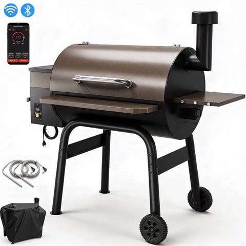 Vipuse 850 Sq In Wood Pellet Grill and Smoker with Cover, Includes 2 Meat Probes, PID Auto Temp Control, APP Control, 20LBS Hopper, 8-in-1 Outdoor BBQ Pellet Grill