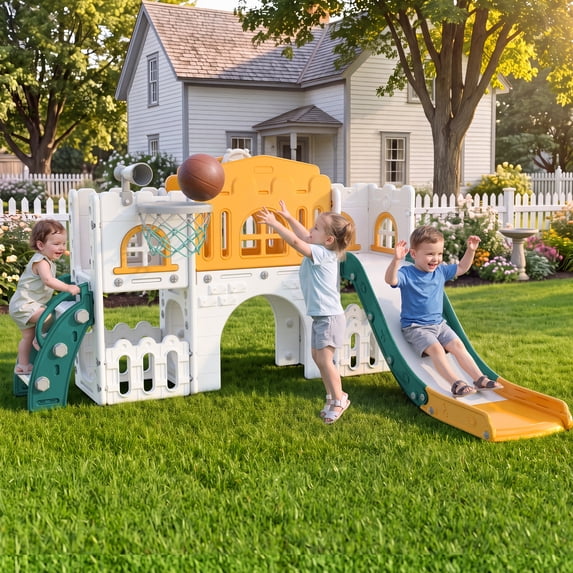 Vipuse 9 in 1 Toddler Slide Playset for Kids Indoor/Outdoor for Toddlers Age 1+, Yellow & Green