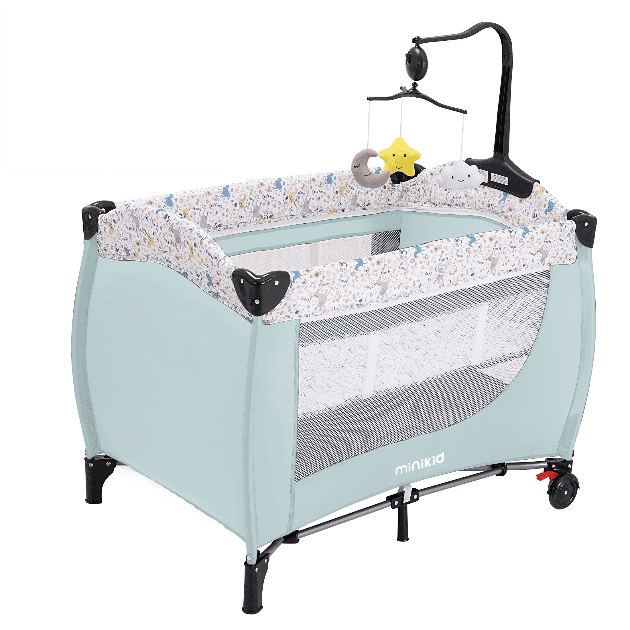 Minikid Baby Playard with Bassinet, Portable Baby Bed for Travel