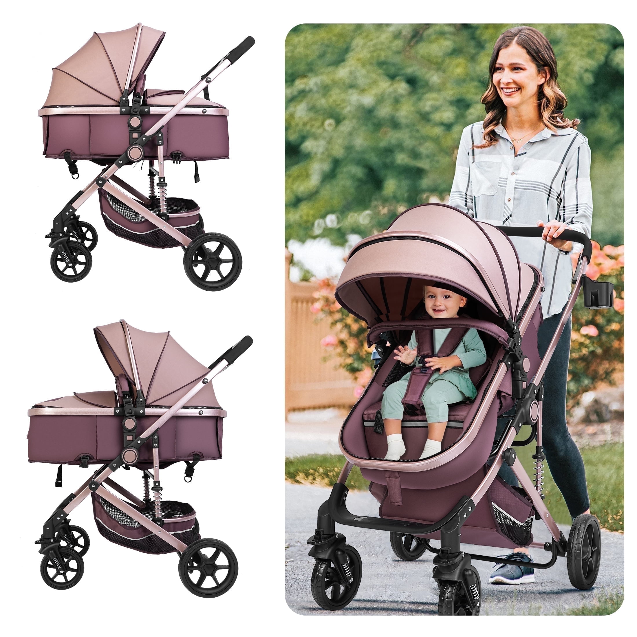 Seebaby Fold Twins Baby Stroller Double Pram Two Seat Can Stand/Sit Fit Newborns Baby And