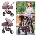 thumbnail image 1 of Minikid Baby Stroller, 3 in 1 Convertible Newborn Bassinet Stroller with Adjustable Backrest and Awning, Travel Stroller, Brown, 1 of 9