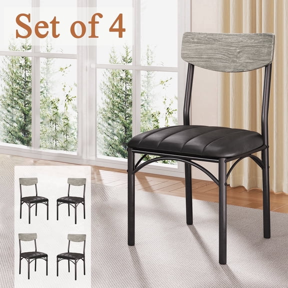 Anyact Dining Chairs Set of 4, Mid-Century Modern Upholstered PU Dining Room Chair, Metal Legs for Kitchen Dining Chairs, Gray