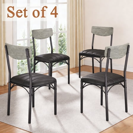 Anyact Dining Chairs Set of 4, Mid-Century Modern Upholstered PU Dining Room Chair, Metal Legs for Kitchen Dining Chairs, Gray