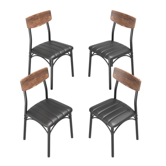 Anyact Dining Chair Set of 4, PU Leather Dining Room Chairs, Rustic Kitchen Armless Side Chair with Iron Legs, Brown&black