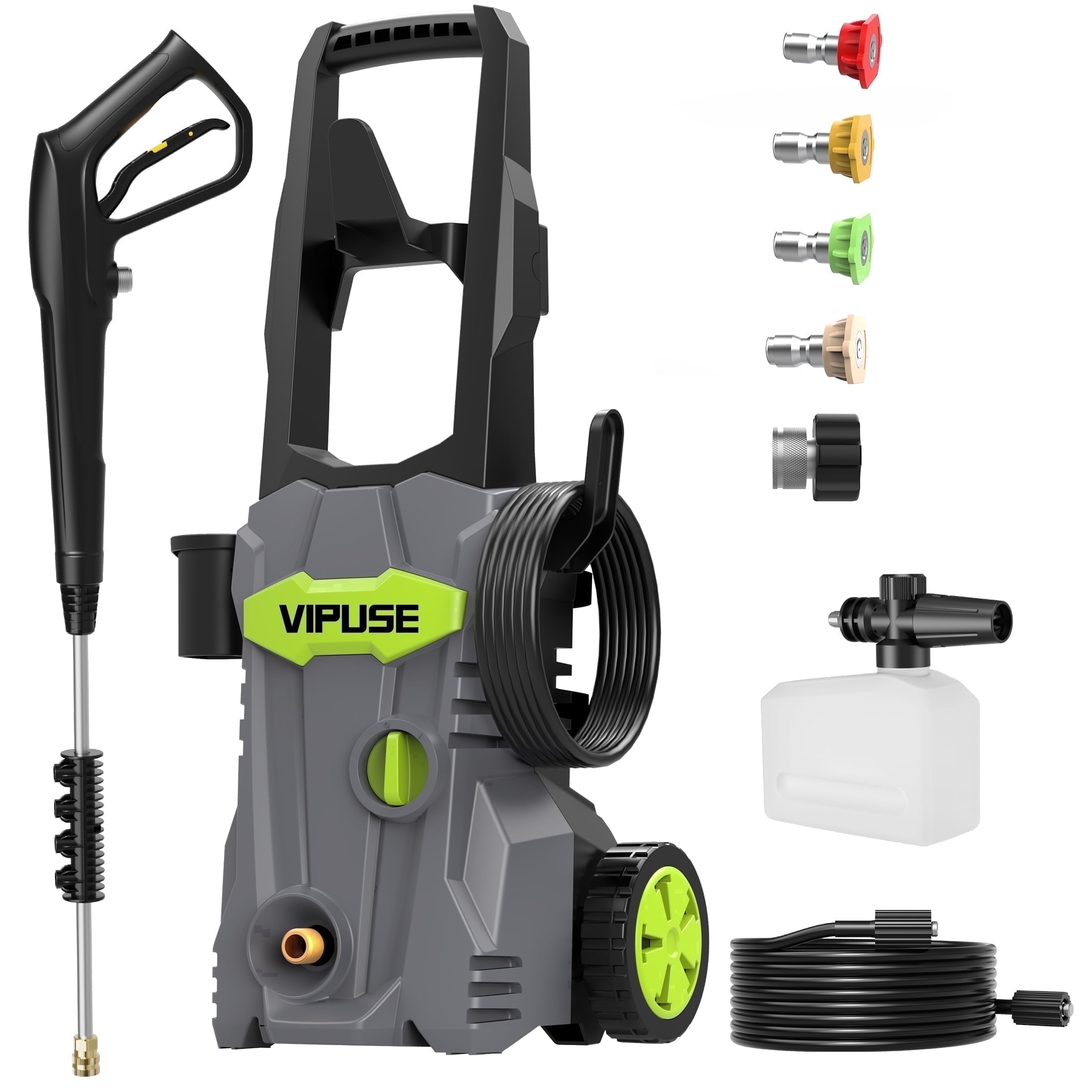 Hidrolavadora eléctrica Vipuse, 4200 PSI máx. 2.8GPM con manguera de 23ft / 4 boquillas / cañón de espuma de 400ML, herramienta de limpieza para autos/cercas/patios/pisos