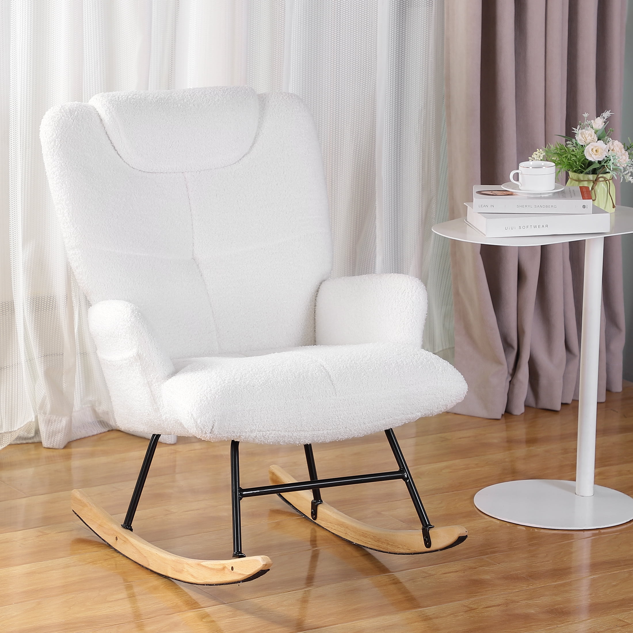 Vipuse Metal Frame Modern Rocking Chair with High Backrest & Padded Seat - Stylish Nursery, Bedroom, and Living Room Accent Chair