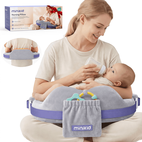 Vipuse Nursing Pillow for Breastfeeding,60D Firm Memory Foam,Ergonomic Design with Lumbar & Arm Support,Safety Fence,Adjustable,Safe and Comfortable Feeding,Gray