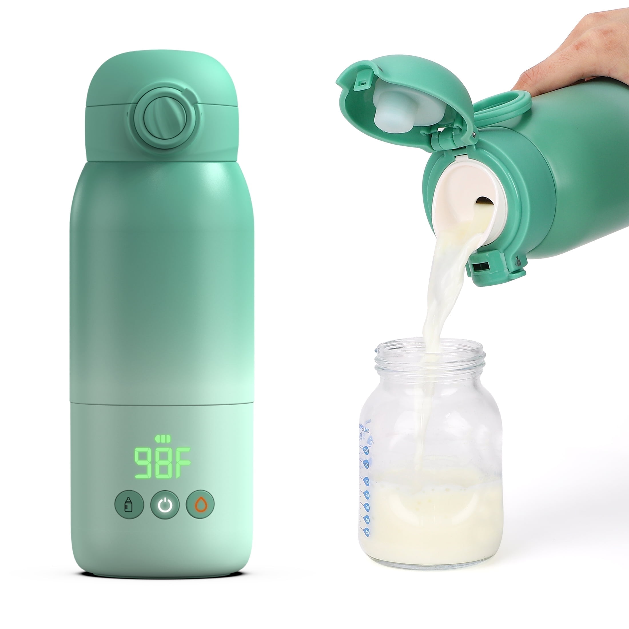 Minikid Baby Bottle Warmer On The Go,Dual Heating Modes for Breast Milk and Water,12 OZ Portable Milk Warmer,Green