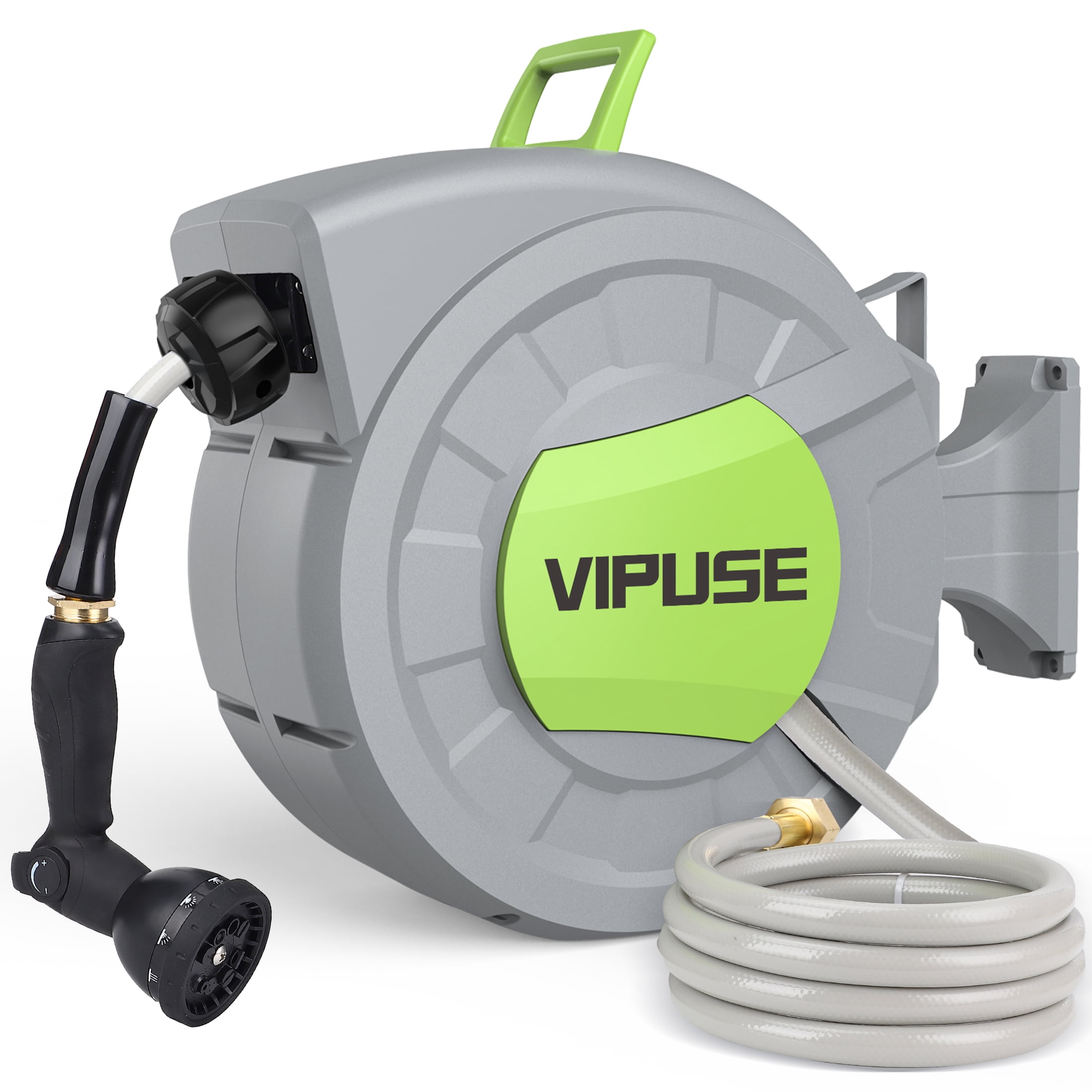 Vipuse Retractable Garden Hose Reel, 1/2 Inch x 100 ft Wall Mounted Garden Hose Reel, with 10 Pattern Nozzle, Any Length Lock, Slow Return System, 180 Swivel Bracket