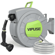 Vipuse Retractable Garden Hose Reel,1/2 inch x 100 ft Wall Mounted Garden Hose Reel with 10 Pattern Nozzle,Slow Return System,180° Swivel Bracket