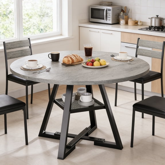 Vipuse Round Dining Table for 4,Kitchen Dining Room Circle Dinner Pedestal Table,Space Saving Wood Kitchen & Dining Room Furniture (Grey, 47In)