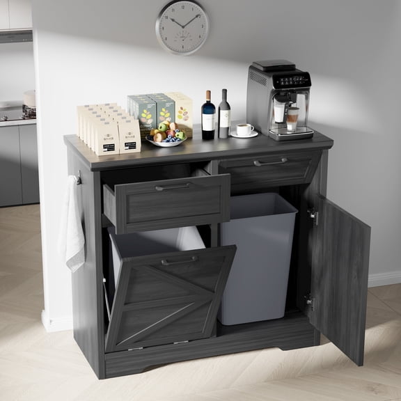 Anyact Tilt Out Trash Cabinet, Freestanding Recycling Cabinet with Hideaway Drawer, 2 x 10 Gallon(No Trash Can)