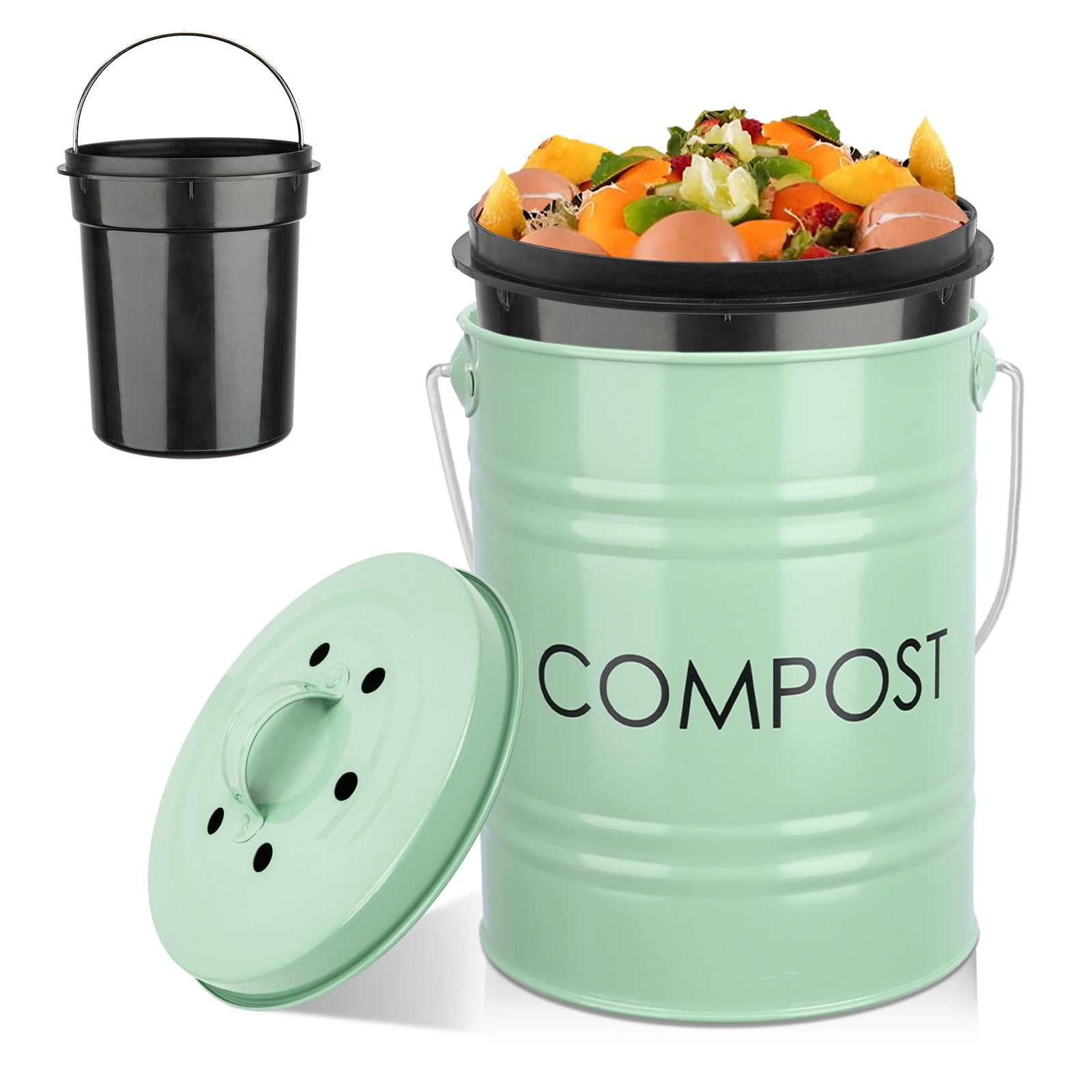 Vipush Compost Bin Kitchen Counter, Durmmur 1.0 Gallon Indoor Kitchen Compost Bin, Energetic Green Countertop Compost Bin with Lid Sealed for Waste Food Compost Bucket