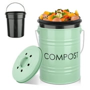 Vipush Compost Bin Kitchen Counter, Durmmur 1.0 Gallon Indoor Kitchen Compost Bin, Energetic Green Countertop Compost Bin with Lid Sealed for Waste Food Compost