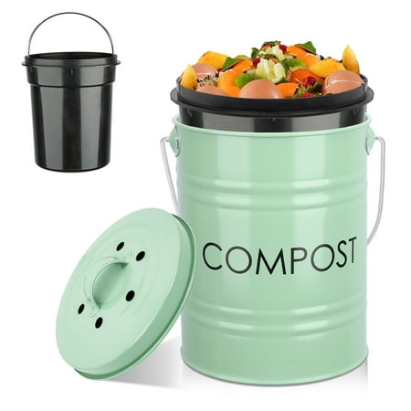 Vipush Compost Bin Kitchen Counter, Durmmur 1.0 Gallon Indoor Kitchen Compost Bin, Energetic Green Countertop Compost Bin with Lid Sealed for Waste Food Compost Bucket