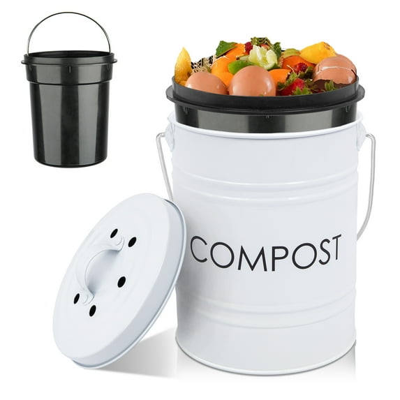 Vipush Compost Bin Kitchen Countertop Compost Bin with lid, Small Compost Bin Includes Inner Compost Bucket Liner & Charcoal Filter, White