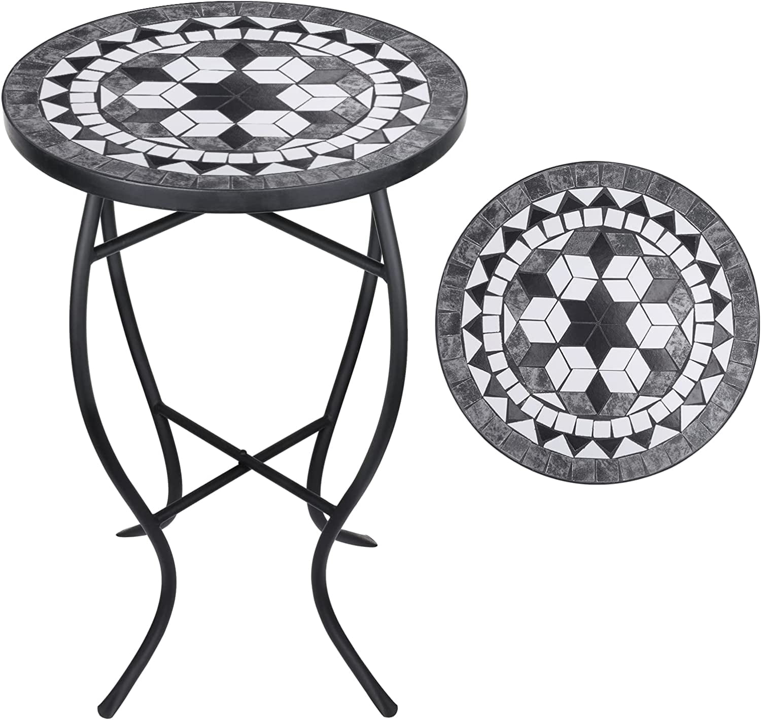 Vipush Mosaic Outdoor Side Table, 14" Round Folding End Table, Patio