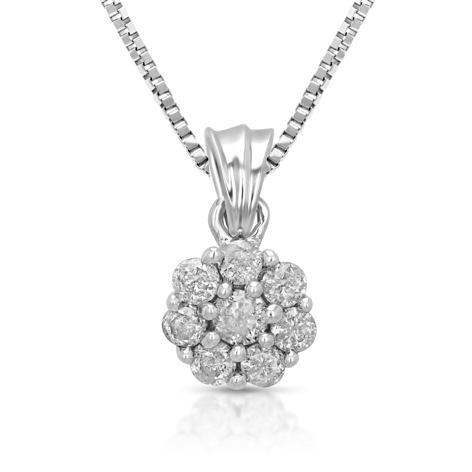 Vir Jewels 0.15 CTTW Diamond Pendant, Diamond Cluster Pendant Necklace for Women in 14K White Gold with 18 Inch Chain, Prong Setting For Female Adult