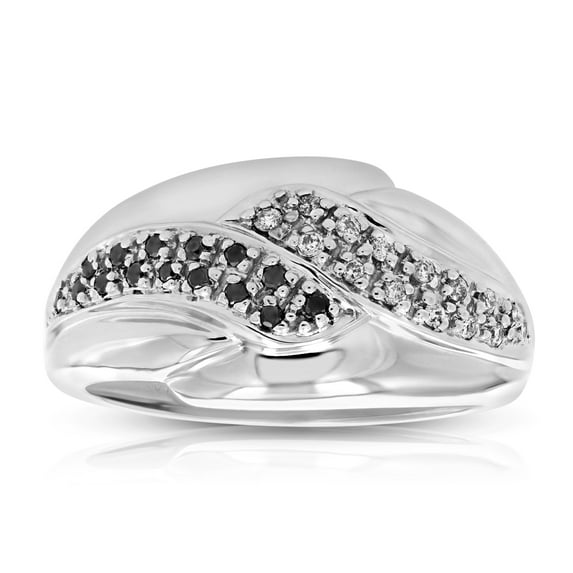 Vir Jewels 0.18 CTTW Black and White Diamond Wedding Band Ring 10K White Gold Swirl Size 7