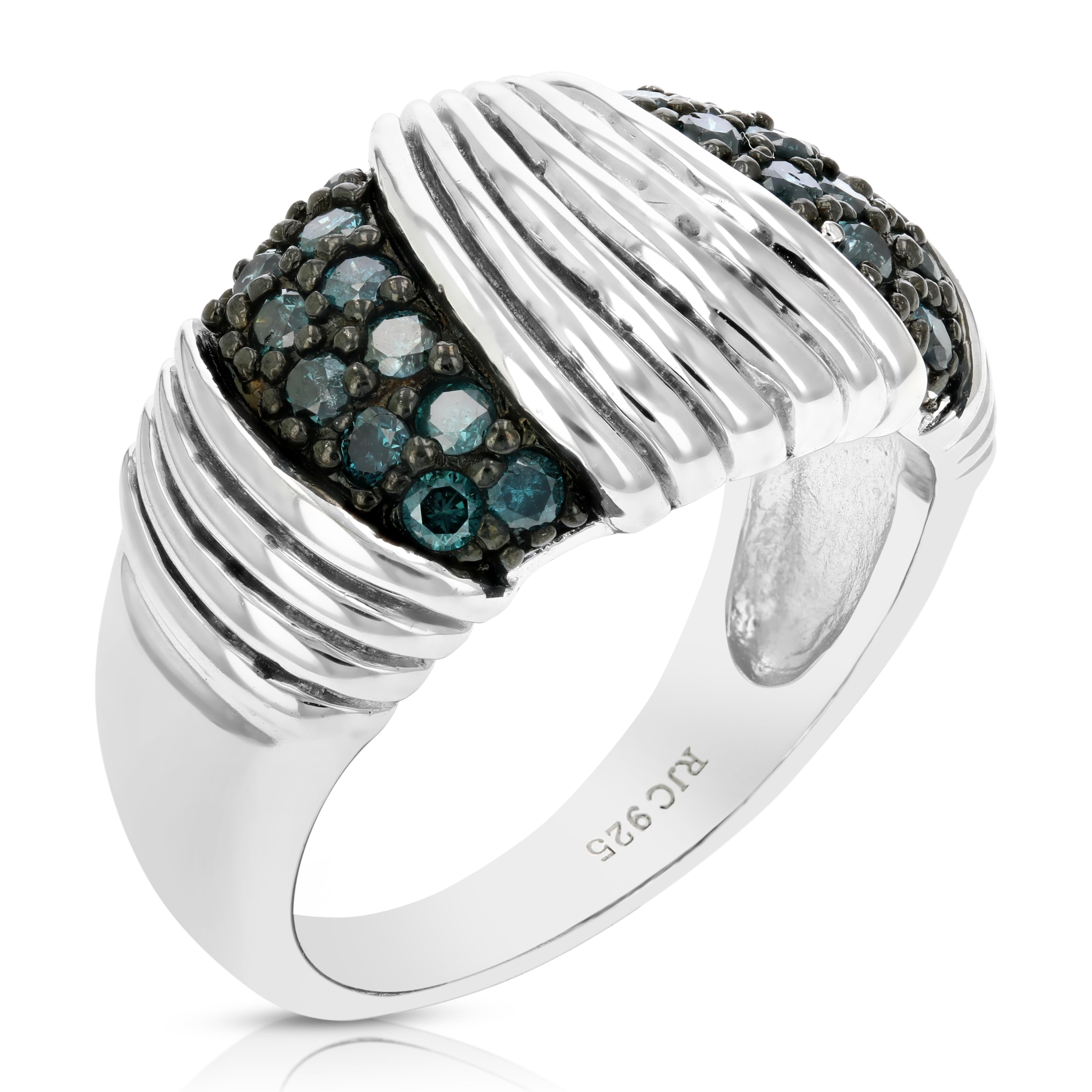 Vir Jewels 0.55 CTTW Blue Diamond Ring .925 Sterling Silver with Rhodium Plating Size 7 Female Adult