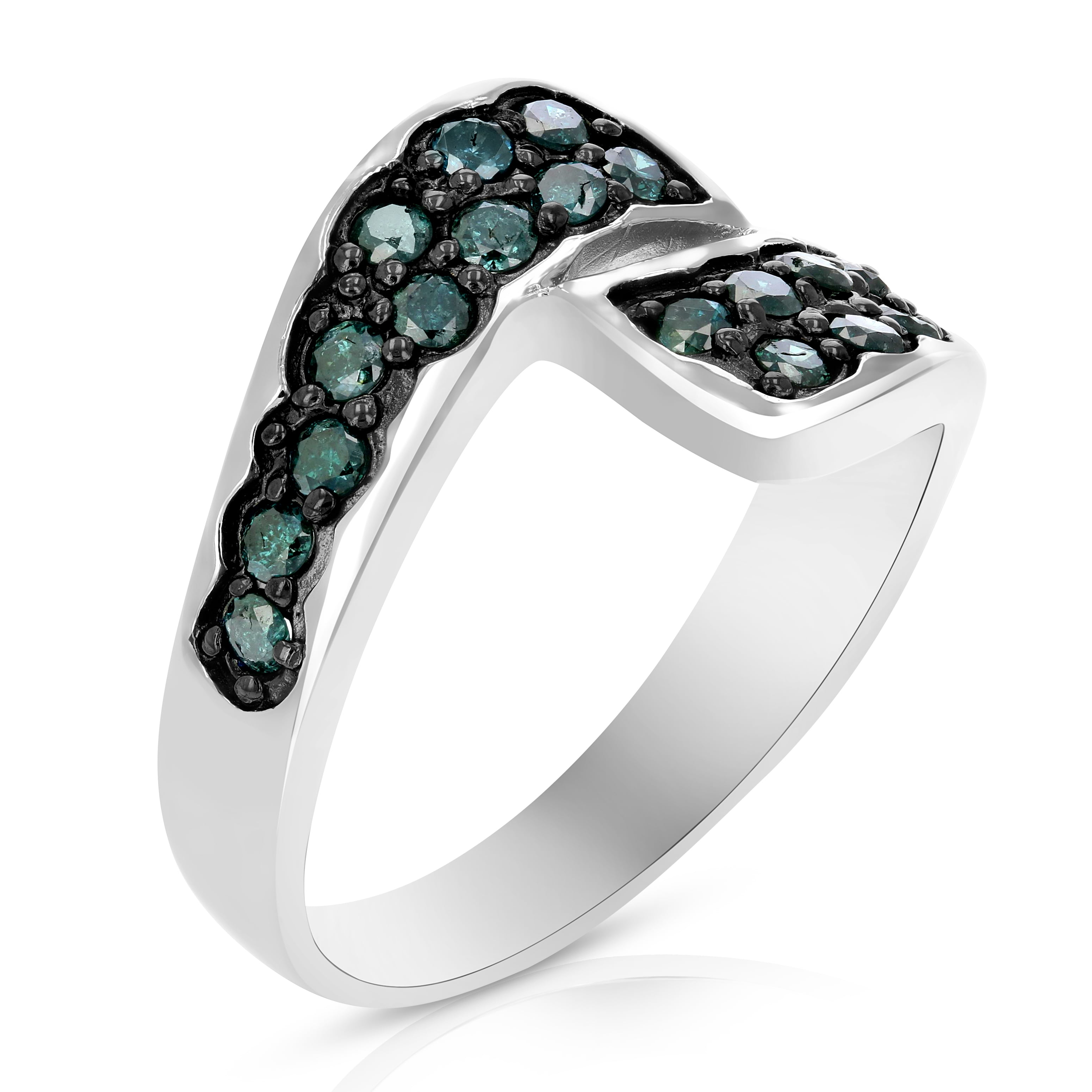 Vir Jewels 0.60 CTTW Blue Diamond Ring .925 Sterling Silver with Rhodium Plating Size 7 Female Adult