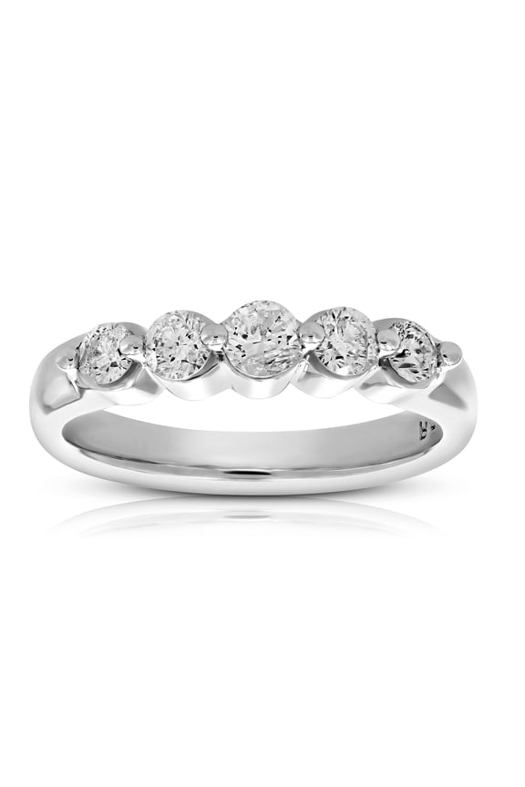 0.70 CTTW Diamond 5 Stone Ring 14K White Gold Bridal Engagement Size 7 Female Adult