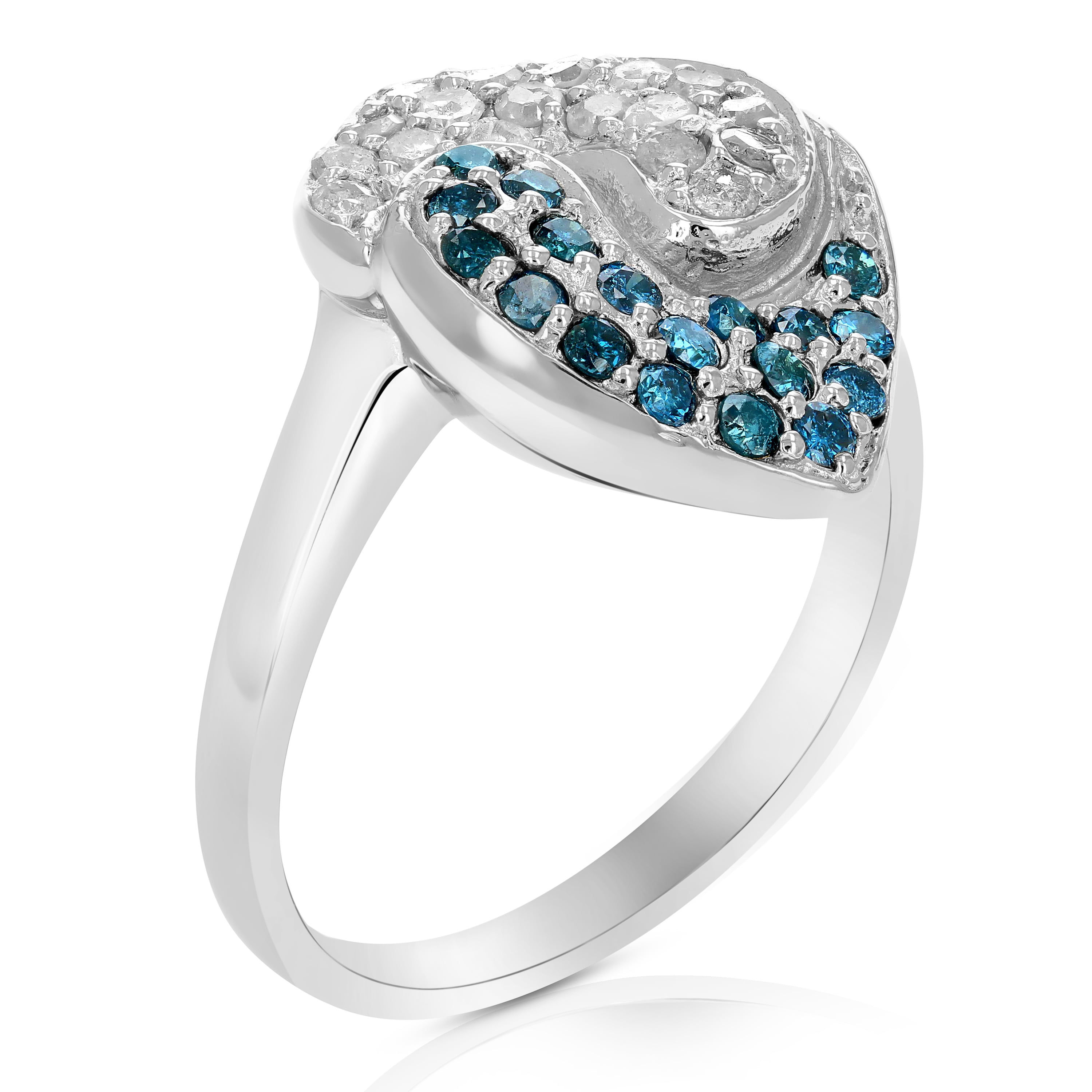 Vir Jewels 0.80 CTTW Blue and White Diamond Ring for Women .925 Sterling Silver with Rhodium