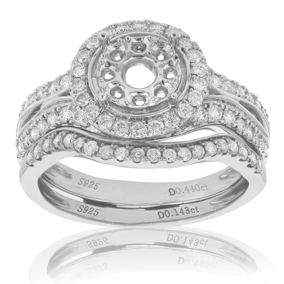 Vir Jewels 0.85 CTTW Diamond Semi Mount Bridal Set .925 Sterling Silver Wedding Size 7 Female Adult