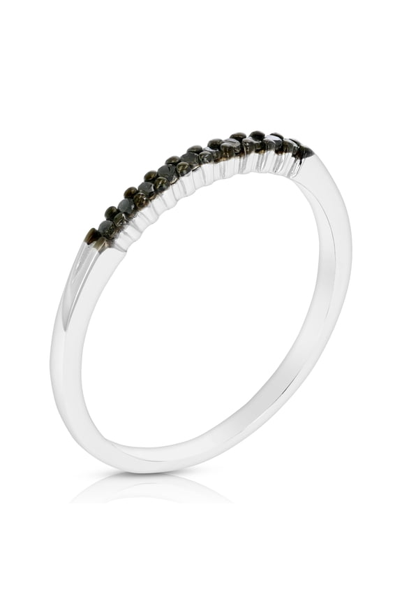1/10 CTTW Black Diamond Ring Wedding Band .925 Sterling Silver 10 Stones Prong Size 4.5 Female Adult