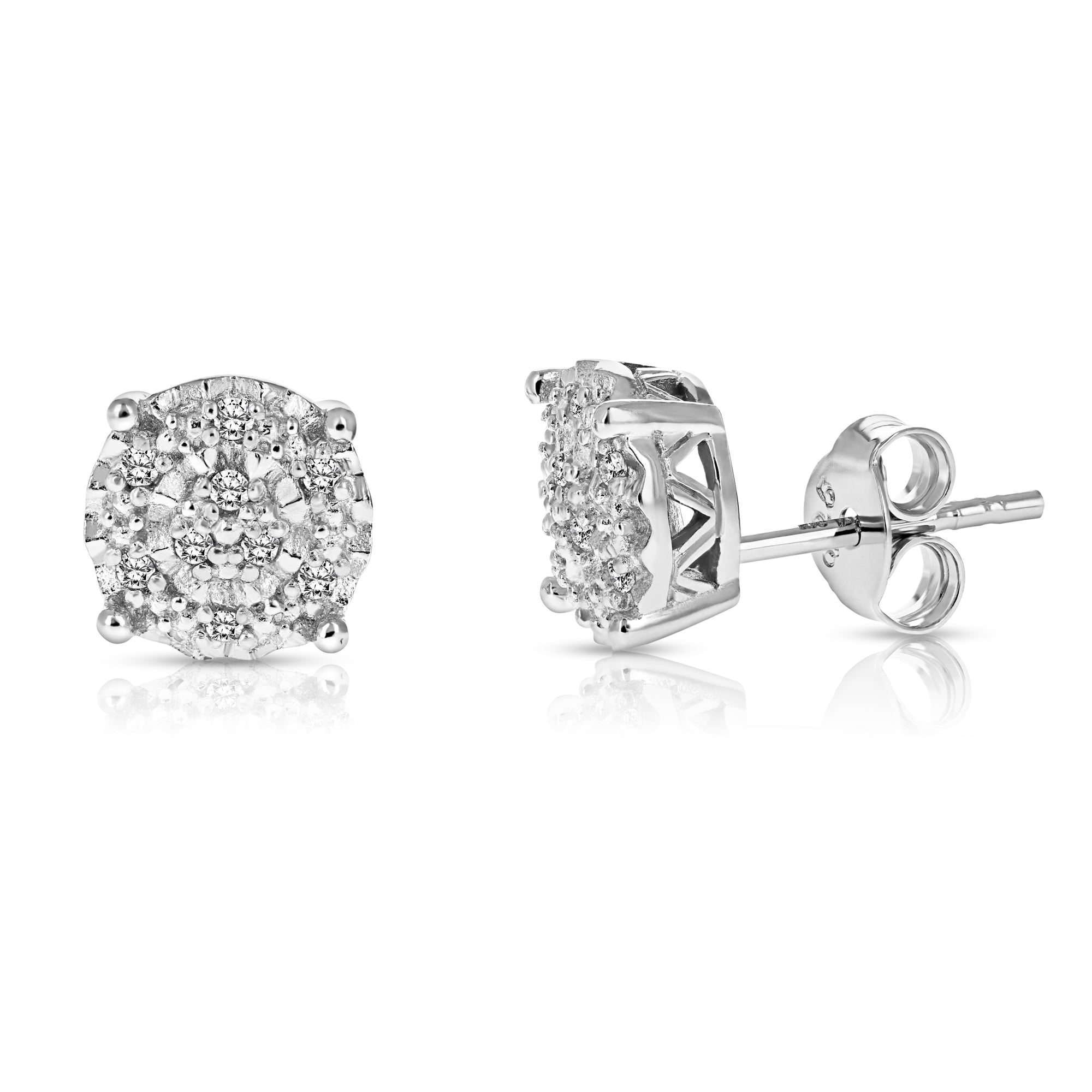 Vir Jewels 1/10 CTTW Diamond Earrings in .925 Sterling Silver Push Backs Round Shape Female Adult