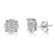 VIR JEWELS VR Jewels 1/10 CTTW Diamond Stud Earrings in .925 Sterling Silver Push Backs Round Shape Female Adult